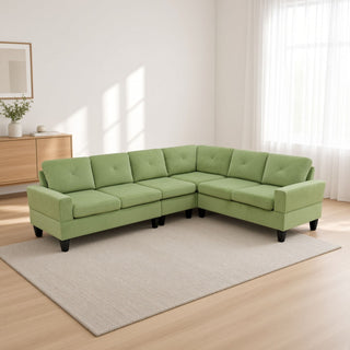 Modular L - Shaped Sectional Sofa, 6 Seater, 4 Piece Couch With Chaise - Green