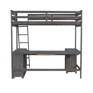 Loft Bed With U-Shaped Desk, Drawers, And Storage Shelves