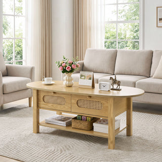 Oval Coffee Table With With 2 Storage Drawers For Living Rooms - Wood