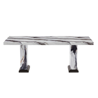 Dining Table With Double Pedestal Base - Black White