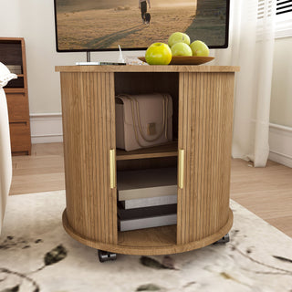 Cylinder Nightstand With Charging Station & Sliding Door