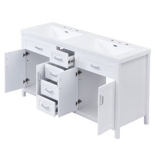 59.1" Minimalist Double Sink Bathroom Vanity With Top, Soft Close Doors & Drawers - White