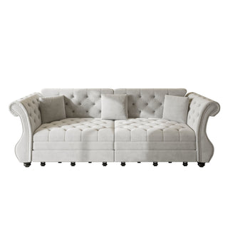 Oversized Chesterfield Pull Out Sofa Bed, Roll Arm Couch With Flower Tufting For Living Room