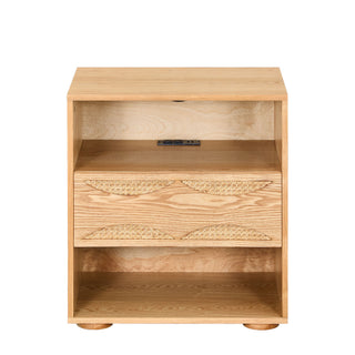 Nightstand With USB Ports & Outlet Hole, End Table With Drawer