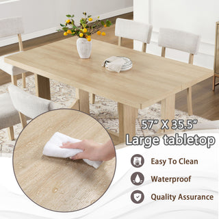 7 Piece Dining Table Set For 6, Rectangular Table With 6 Upholstered Chairs, Sturdy U - Shaped Base For Dining Room - Light Oak