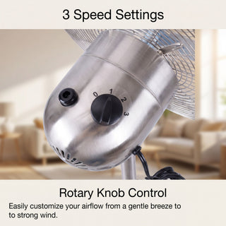 Stand Fan, 4 Blades, Rotary Knob Switch, Oscillation Function, Tilting Angle - Chrome
