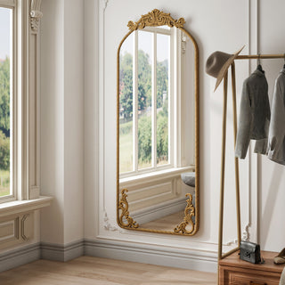 Full Body Arched Mirror With Vintage Carved Applique