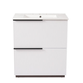 Fluted Bathroom Vanity With Ceramic Sink, Soft Close Slides