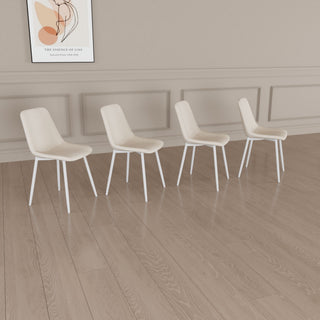 Modern Kitchen Dining Chairs (Set of 4) With Linen Padding And Sturdy Metal Legs - Beige