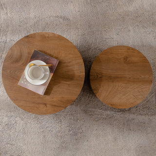 Round Nesting Coffee Table For Small Living Room (Set of 2) - Brown / Wood