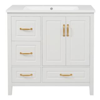 Bathroom Vanity With Sink, Soft Closing Doors & Drawers, Metal Handles