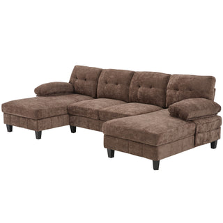 U-Shaped Sectional Sofa 103.5" Fabric Couch With Dual Chaise Lounges, Storage Pockets, Armrest Pillows