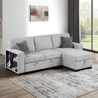 Buzz - Reversible Sleeper Sectional Sofa With Storage Chaise, Console Arm, USB Charging & Cup Holders - Gray
