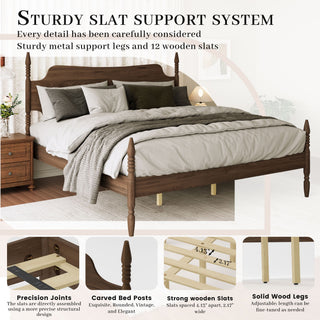 Retro 4 Poster Platform Bed Frame With Curved Tall Headboard