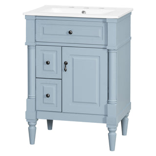 Freestanding Bathroom Vanity With Sink, Adjustable Shelf & Flip Drawer
