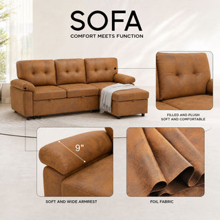 Convertible L - Sectional Sofa Bed With Storage Chaise And Padded Armrests