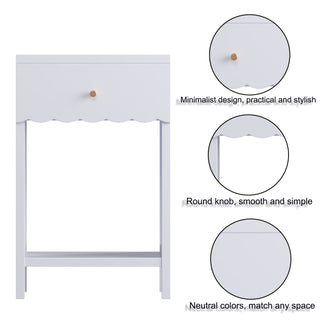 Nightstand With Drawer And Open Shelf, Scalloped Edge Bedside Table