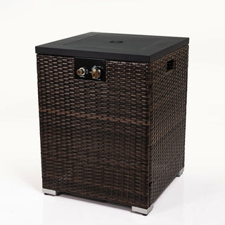 Propane Gas Square Fire Pit, Tile Tabletop With Beautiful Wicker Base For Outside