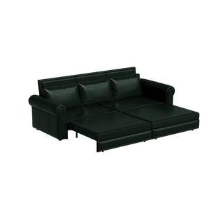 3 In 1 Convertible Sleeper Sofa With Nailhead Trim & Rolled Arm