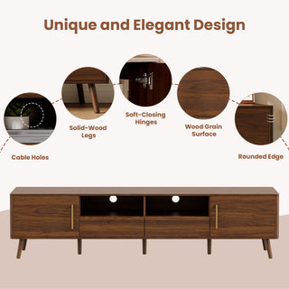 78" TV Stand For 85" TVs With Soft Close Doors, Open Shelf - Walnut