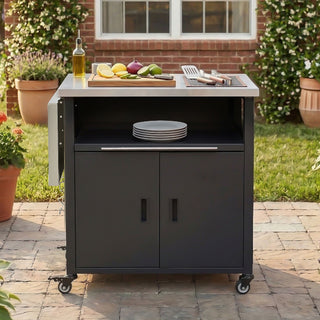 Foldable Outdoor Prep Station BBQ Cart With Trash Rack