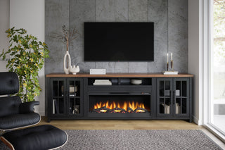 Fireplace TV Stand Console For TVs Up To 100" - Black / Whiskey