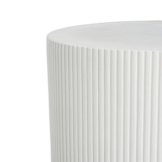 Handmade Side Table With Ribbed Design For Indoor And Outdoor Use - White