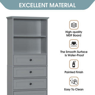 Tall Storage Cabinet With 3 Drawers And Adjustable Shelves For Bathroom