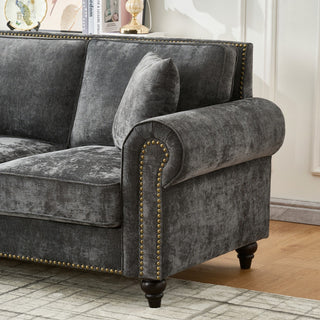 3 And 2 Seater Sofa With Rolled Arms, Tufted Upholstered Couch - Gray