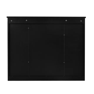 Wall-Mounted Bathroom Storage Cabinet With Mirror, 6 Open Shelves - Black