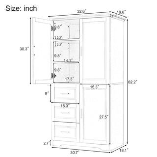 Tall And Wide Storage Cabinet With Doors, 3 Drawers