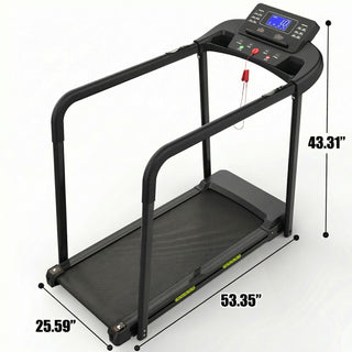 Walking Pad Treadmill With Foldable Design, Large LED Display, Stable Handrails - Black