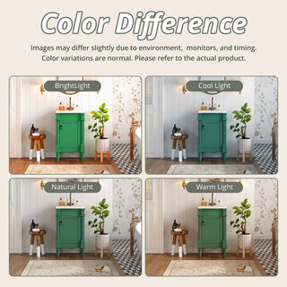 Bathroom Vanity With Sink, Compact Storage Cabinet With Door, Adjustable Shelf, Rectangular Style - Green