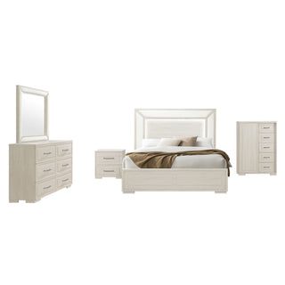 Ciara - King 5 Piece Bedroom Set With LED Lighting, Clean Lines And Upholstered Mirror - Beige