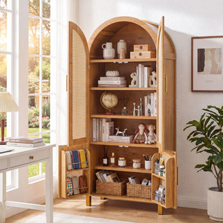 Tall Arched Cabinet With Rattan Doors & Adjustable Shelves