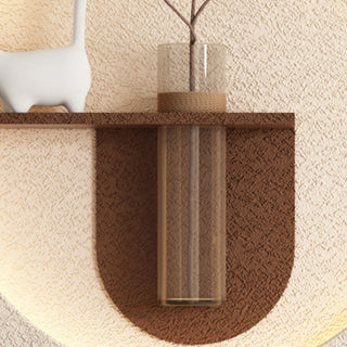 Adjustable 3 Color LED Sandstone Double Disc Wall Art With Simulated Greenery, Vase & Rabbit Statue - Light Coffee