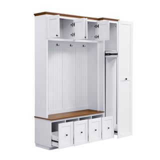 Entryway Hall Tree With Storage Bench, Coat Rack Shoe Bench With Cabinets