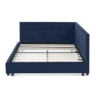 Mid-Century Storage Upholstered Tufted Bed Frame With Backrest And Armrests