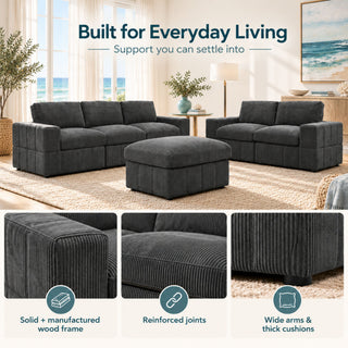 Oversized Modular Sectional Sofa Set With Loveseat & Ottoman, 6 Piece Living Room Furniture - Dark Gray
