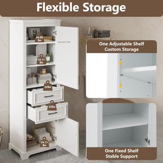 Freestanding Bathroom Vanity Tall With Damping Hinge Doors, Adjustable Shelves - White
