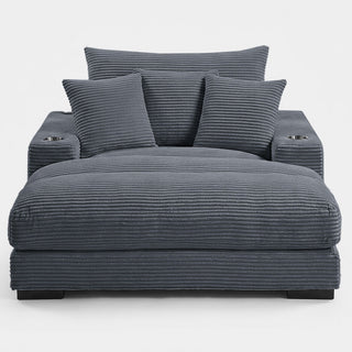 Upholstered Chaise Lounge With Cup Holders USB Port And Pillows