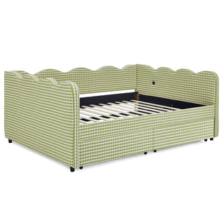 Gingham Daybed With USB Charging Port, Wave-Shaped Design