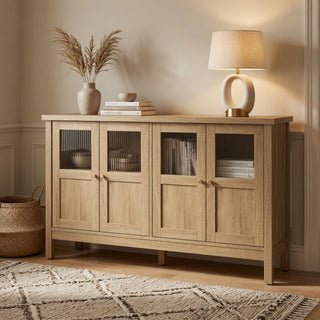 Buffet Cabinet With 4 Doors, Adjustable Shelves Handles - Natural