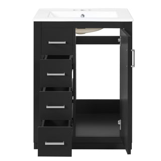 Bathroom Vanity With Integrated Sink, Rectangular Cabinet With 1 Door And 3 Drawers