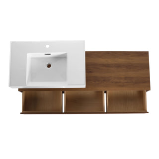 Modern Wall Mounted Bathroom Vanity With Resin Sink And Soft Close Drawer - Brown Ebony