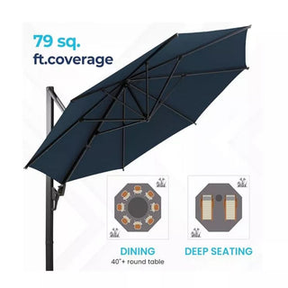 Round Cantilever Patio Umbrella With 360 Rotation & Infinite Tilt Adjustment