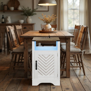 Farmhouse Nightstand With Charging Station & Storage