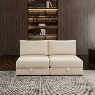 Modular Sectional Sofa With Storage, Convertible 2 Seater Sleeper Sofa - Beige