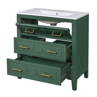 Retro Bathroom Vanity With Sink Combo, Free Standing Single Set With 3 Drawers