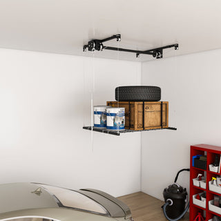 Overhead Garage Storage Rack 4 X 4 Ft For High Ceilings, With Safety Lock - Black